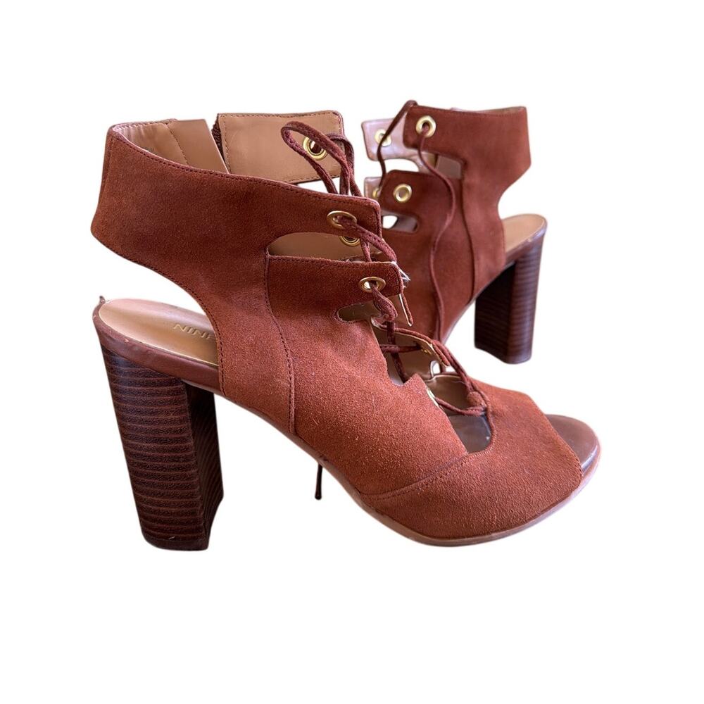 Nine West Lace Up Noprima Sandal Women's Size 8 1/2 Stacked Heel Gladiator Boho
